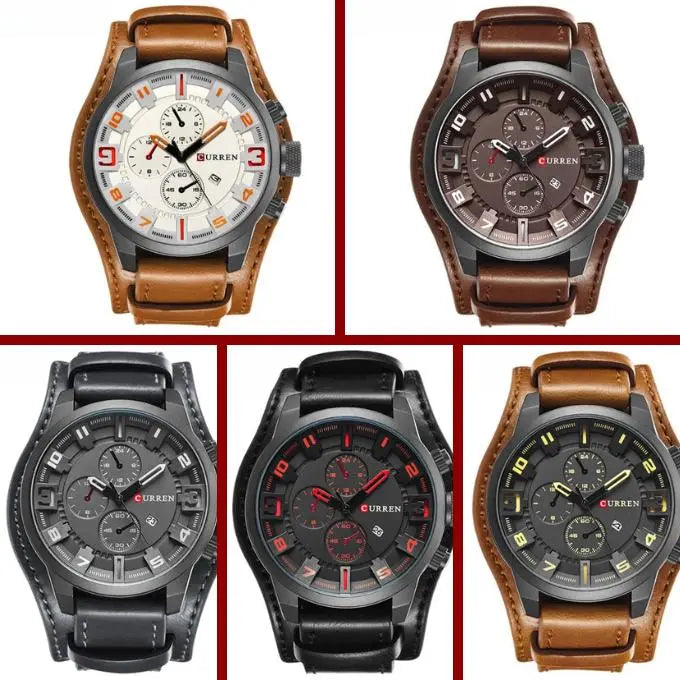 Elegancki męski skórzany zegarek z chronografem na każdą okazję