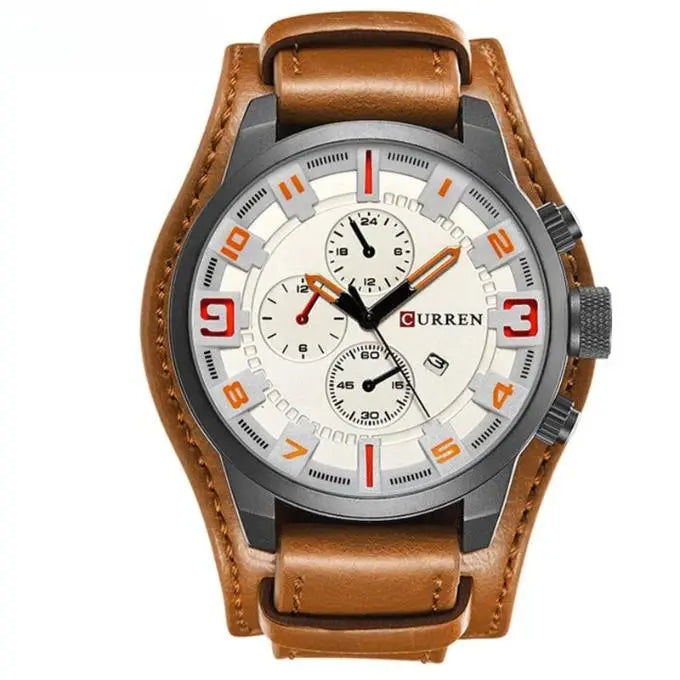 Elegancki męski skórzany zegarek z chronografem na każdą okazję
