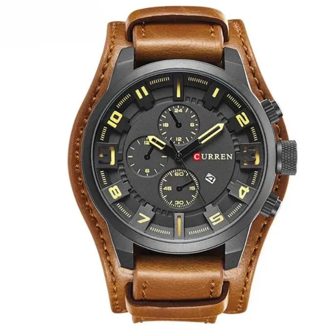 Elegancki męski skórzany zegarek z chronografem na każdą okazję