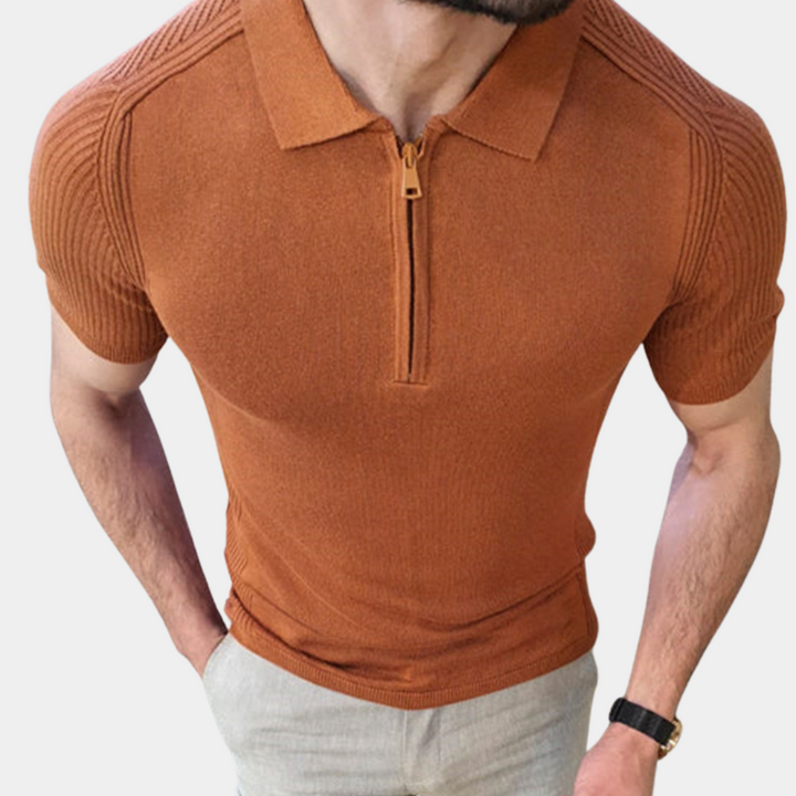 Stylowa męska koszulka polo z zamkiem błyskawicznym zapewniająca elegancki, swobodny wygląd, wykonana z wysokiej jakości bawełny