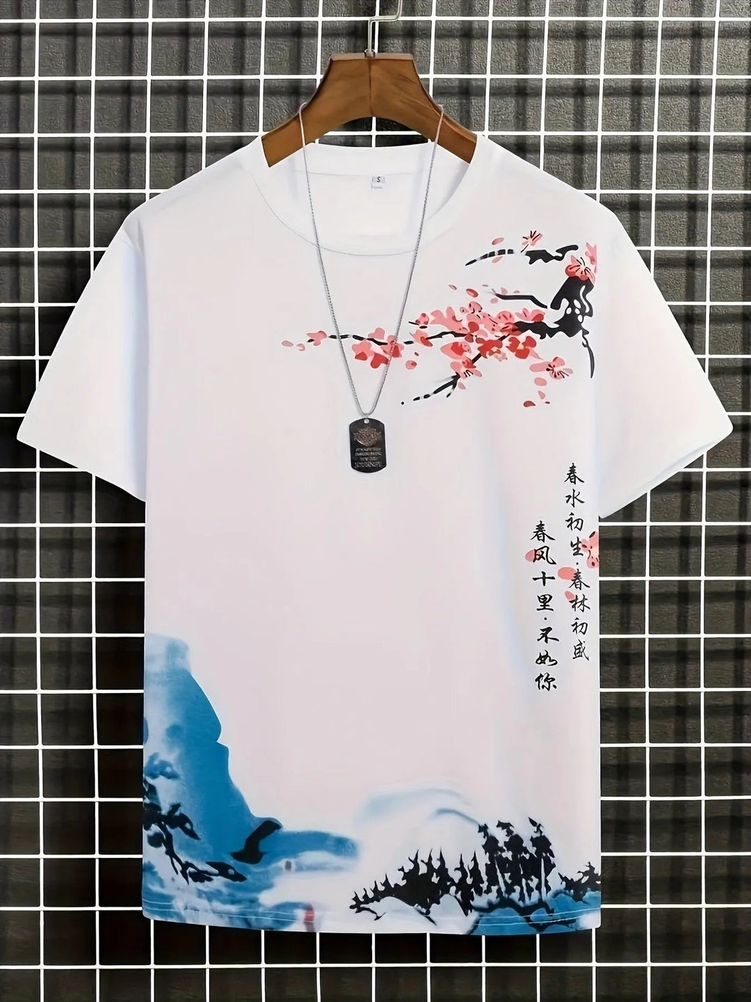 T-shirt męski Gerhard ze stylowym wzorem w kwiaty i fale