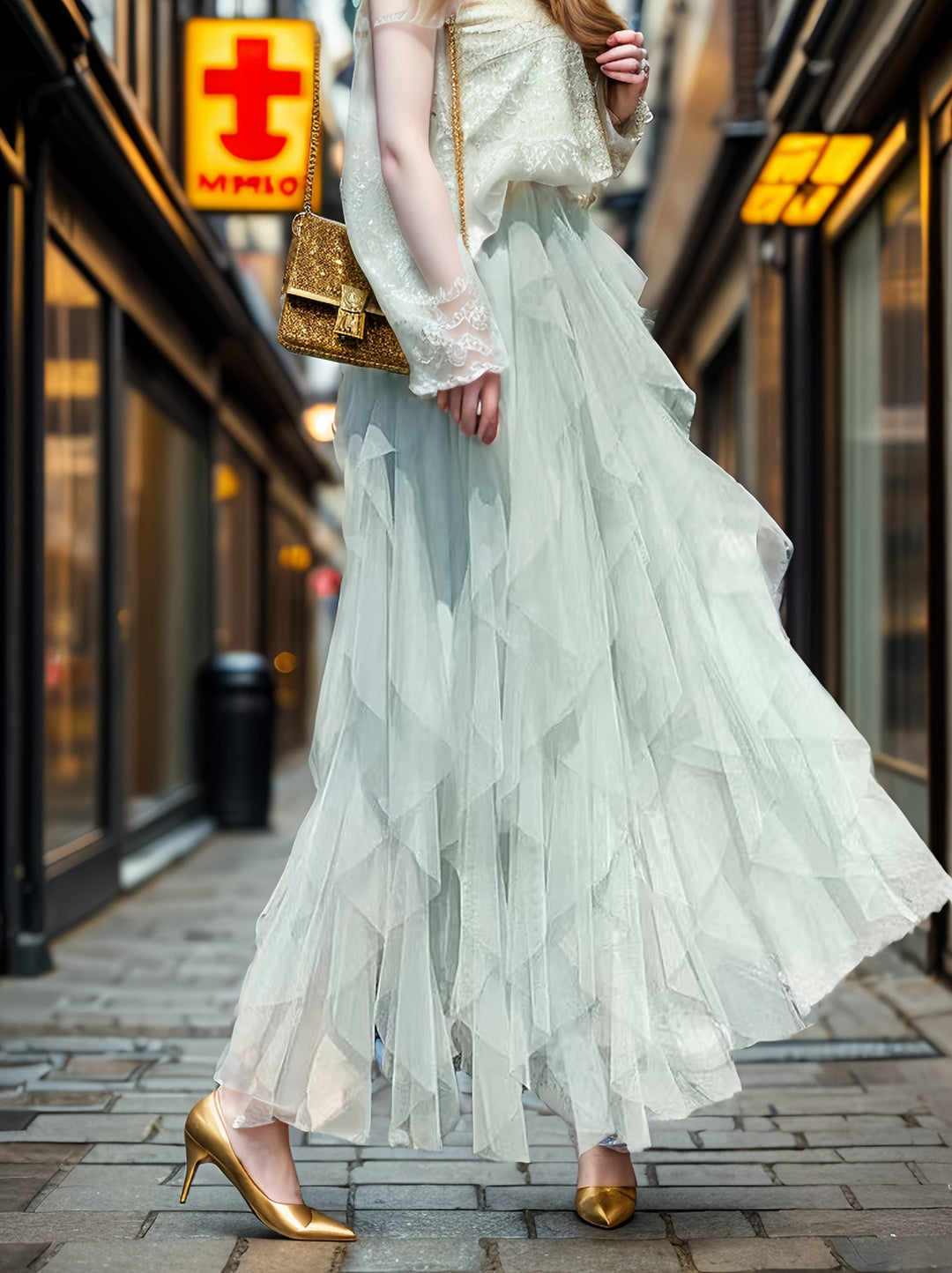 Elegante Dames Gelaagde Maxi Rok in Extended Heather-Design