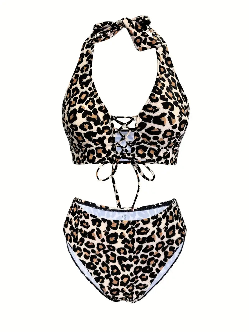 Felice - Ensemble de Bikini à Nouer avec Imprimé Léopard pour un Style Sauvage et Élégant