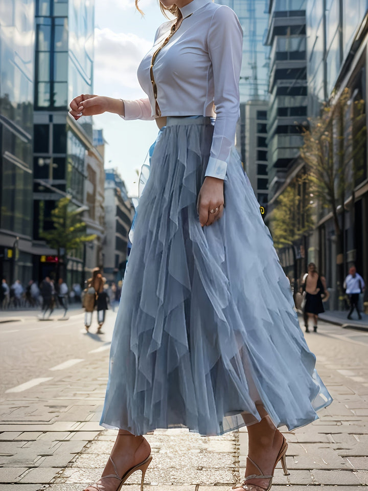 Elegante Dames Gelaagde Maxi Rok in Extended Heather-Design