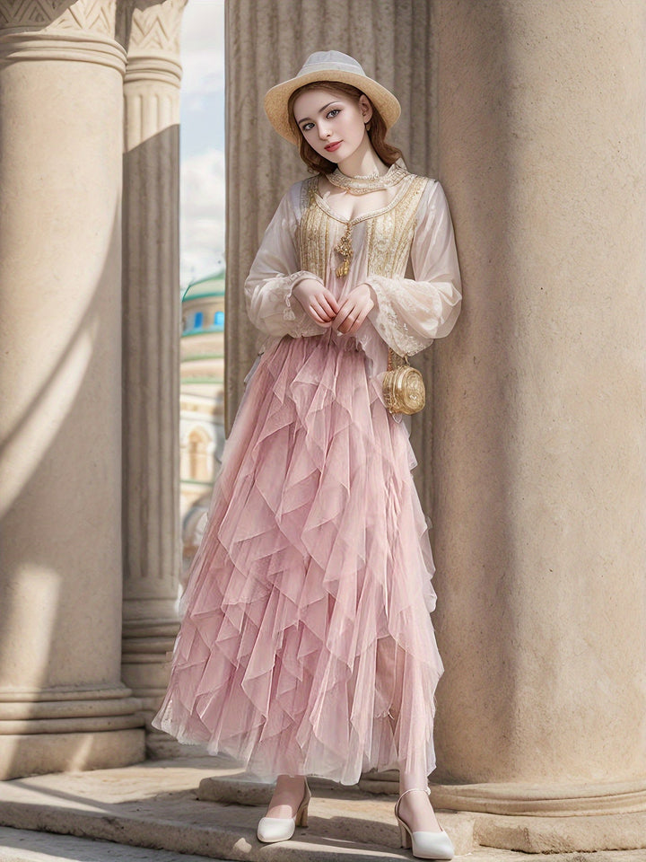 Elegante Dames Gelaagde Maxi Rok in Extended Heather-Design