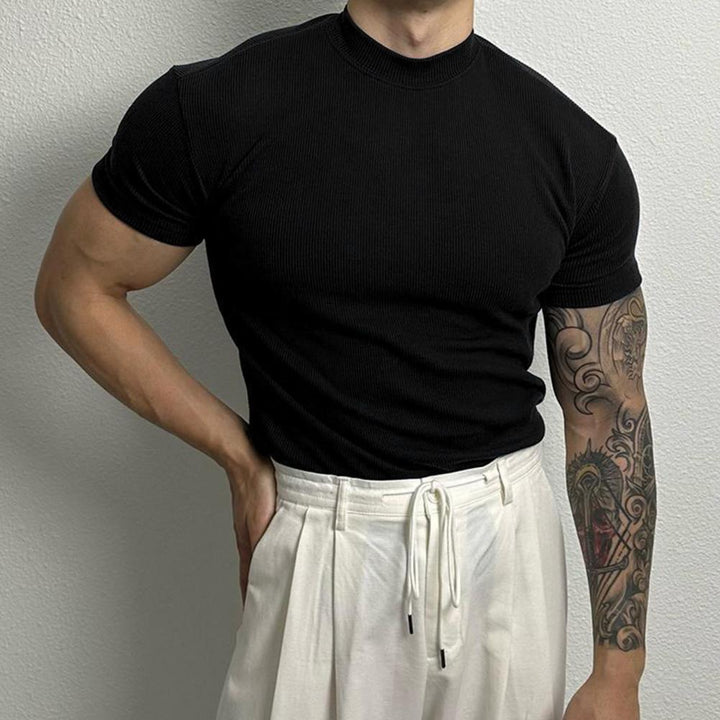 Heinrich | Stylowy prążkowany T-shirt z modną stójką