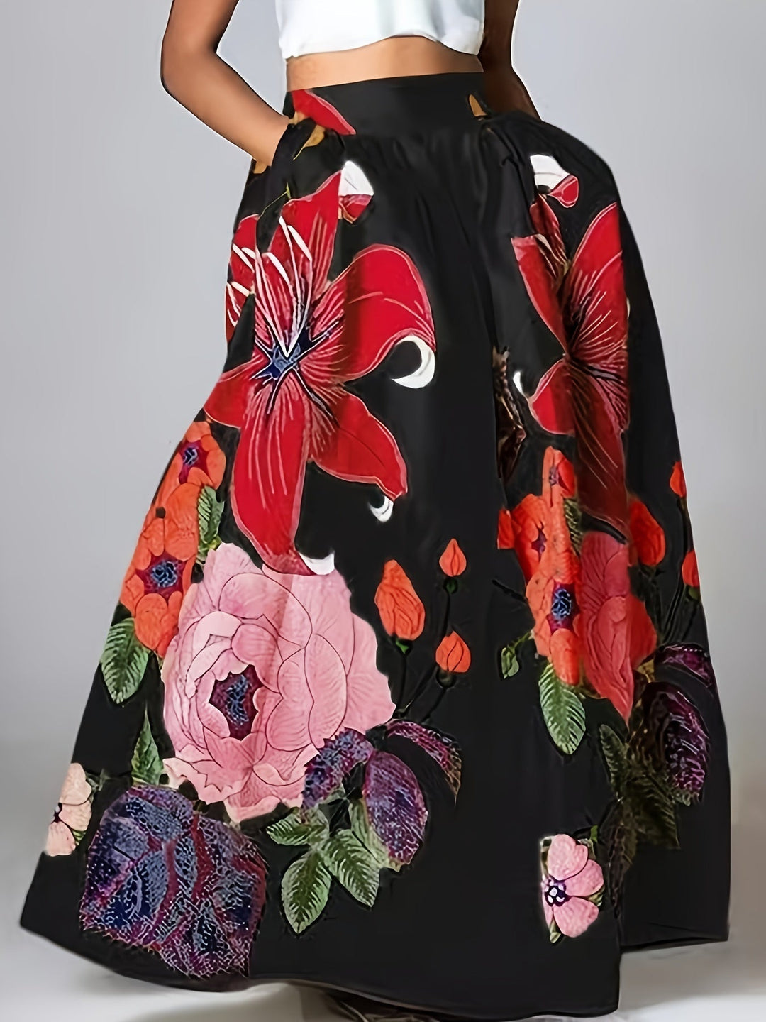 Elegante Dames Hoge Taille Maxi Rok met Bloemenprint – Stijlvol en Charmant Agatha Design