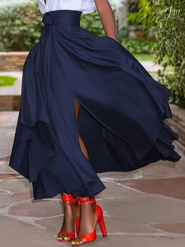 Elegante Dames Plissé Maxi Rok met Stylish Strikceintuur – Francine