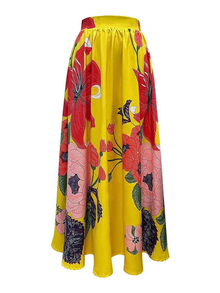 Elegante Dames Hoge Taille Maxi Rok met Bloemenprint – Stijlvol en Charmant Agatha Design