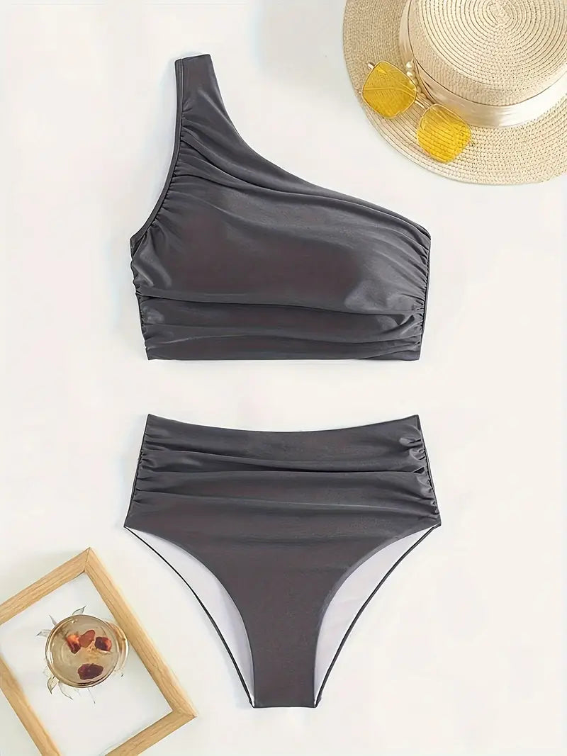 Farzeen Elegance | Chic One-Shoulder High-Waisted Bikini Set for Effortless Style