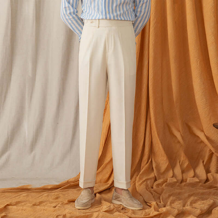 Casualowe spodnie męskie w starym stylu, z wygodnym wysokim stanem zapewniającym elegancki wygląd