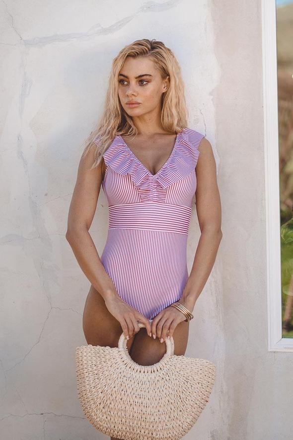 Lexy | Stijlvol Gestreept Badpak met Charmante Volantdetails