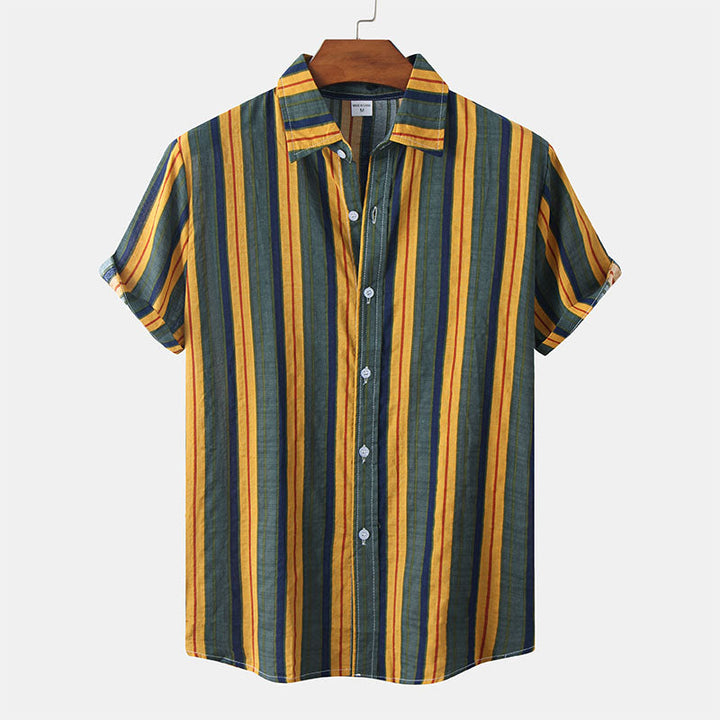 Stylowa męska koszulka z krótkim rękawem w retro paski