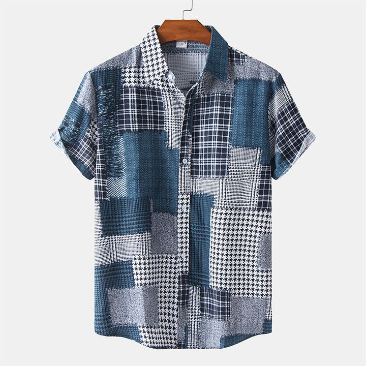 Stylowa męska koszulka z krótkim rękawem z abstrakcyjnym nadrukiem w modnym stylu retro