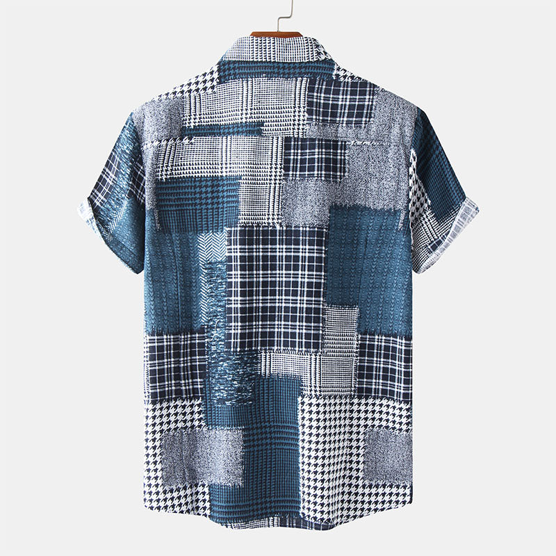 Stylowa męska koszulka z krótkim rękawem z abstrakcyjnym nadrukiem w modnym stylu retro