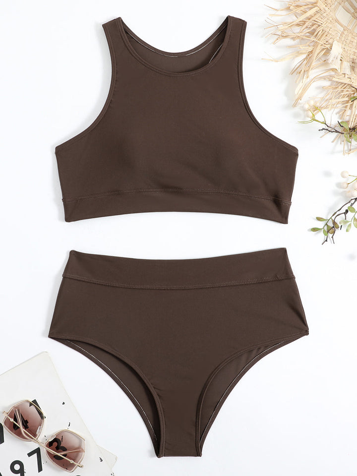 Britney | Elegant High-Neck Bikini met Flatterende Hooggetailleerde Broekjes