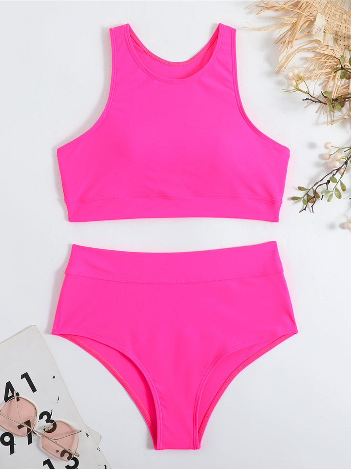 Britney | Elegant High-Neck Bikini met Flatterende Hooggetailleerde Broekjes