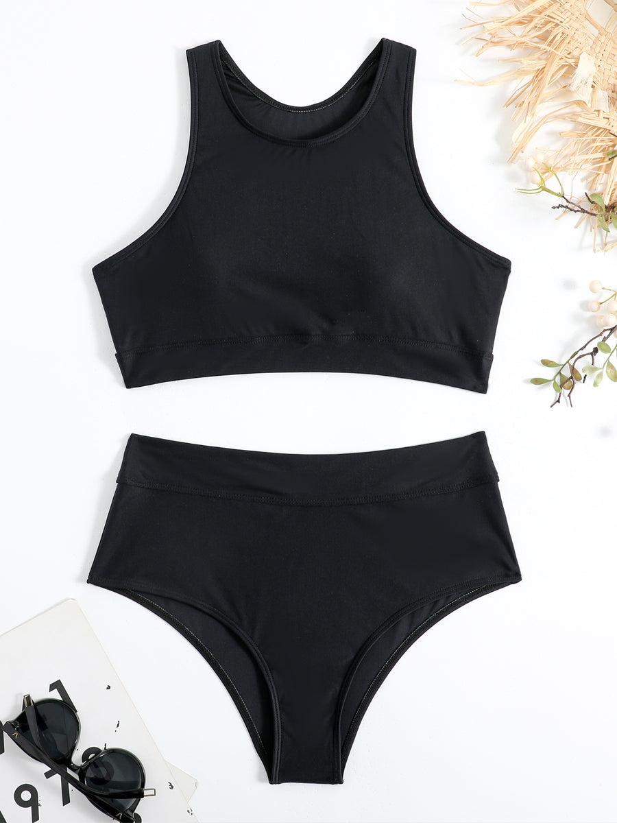 Britney | Elegant High-Neck Bikini met Flatterende Hooggetailleerde Broekjes