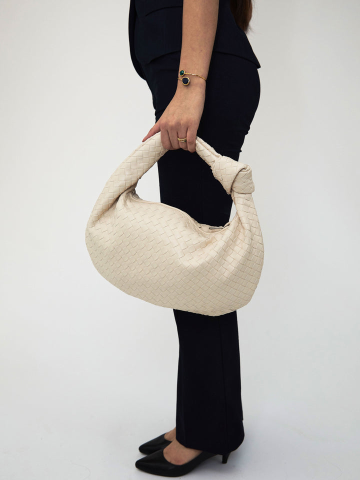 Vanesa | Szykowna torebka z tkaniny w kolorze nude dla wyrafinowanego stylu